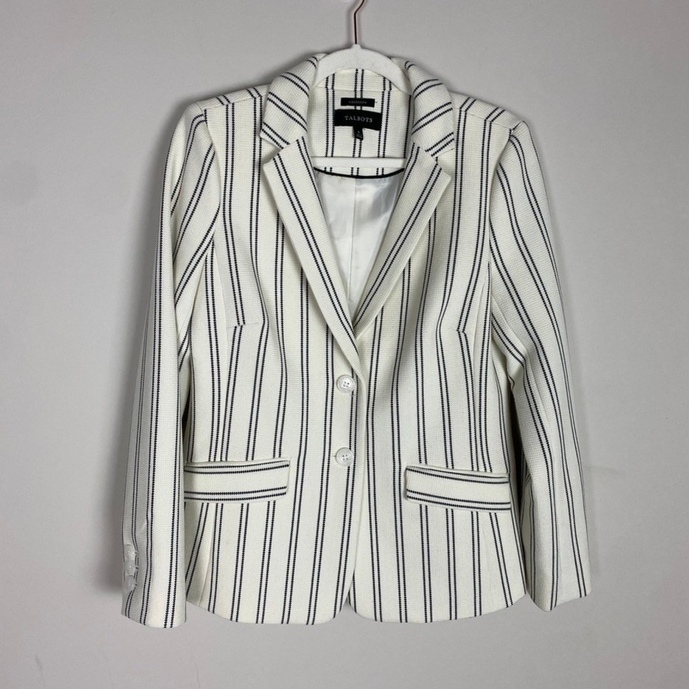 Talbots Aberdeen Blazer Womens 8 Striped Two Button Textured Jacket Professional